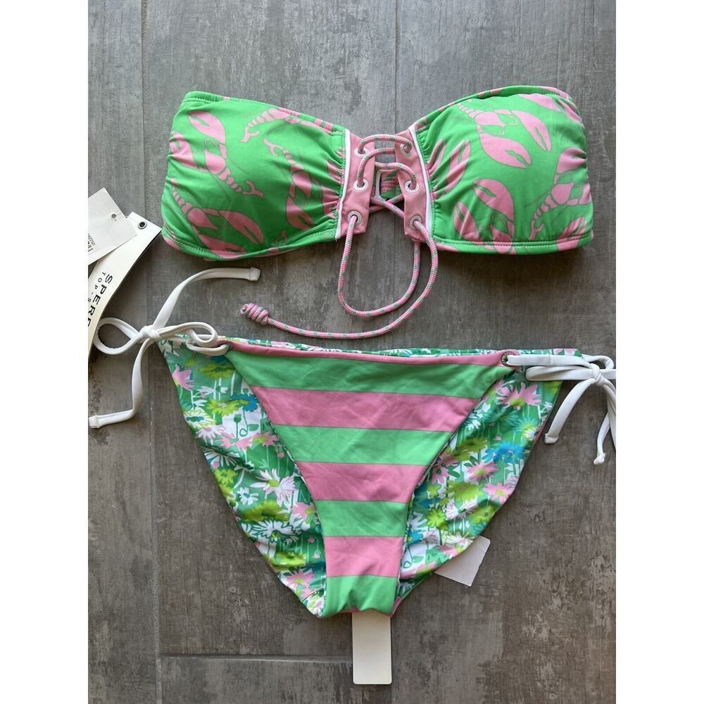 SPERRY Top-Sider 2 Piece Bikini Set Bandeau Bra Top Reversible Side Tie Swim S